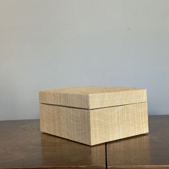 Pigeon And Poodle Sand Silken Abaca Jewelry Storage Box Beige Tan - Picture 3 of 13